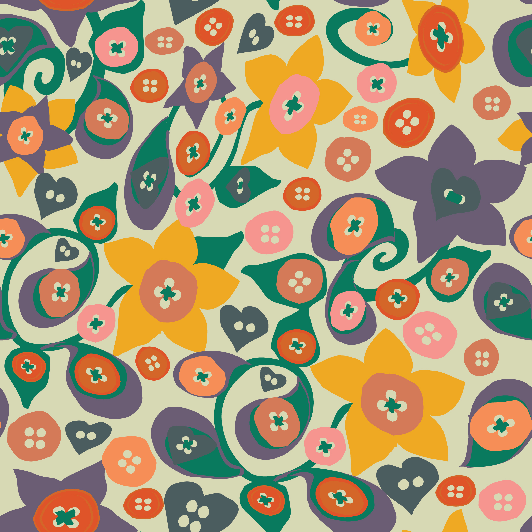 Floral Buttons, Yellow and Pink